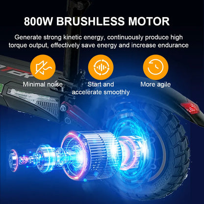 800W Powerful Electric Kick Scooter Anti-skid Off Road Tire 45KM/H  55km Range