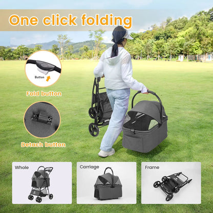Luxury Detachable Pet Stroller - One Click Folding