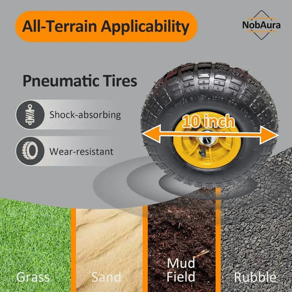 Heavy Duty Steel Garden Cart, Steel Mesh Lawn Cart with Removable Sides and 180° Rotating Smooth - all terrain