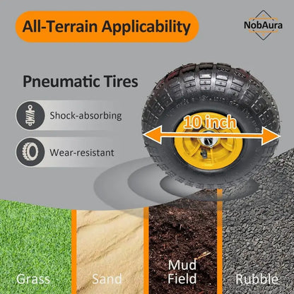 Heavy Duty Steel Garden Cart, Steel Mesh Lawn Cart with Removable Sides and 180° Rotating Smooth - all terrain