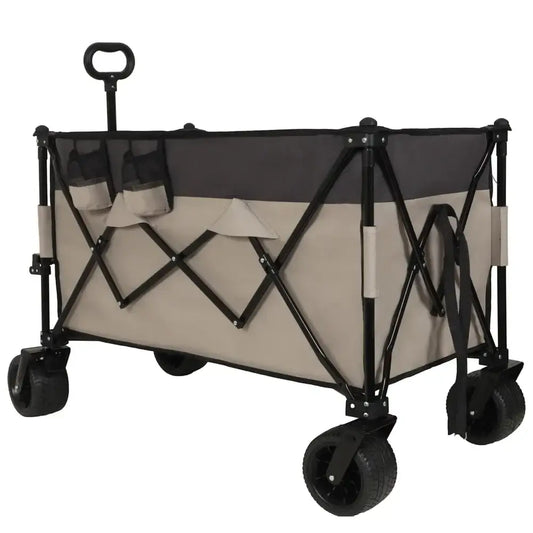 Extra large 300L, Tall Heavy-Duty Folding Wagon Cart with 480lbs Capacity, All-Terrain Wheels, Brakes, for Camping, Beach, Khaki- Gray - steel frame