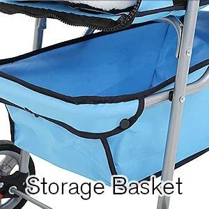 Folding Pet Stroller, 3 Wheels with Storage Basket