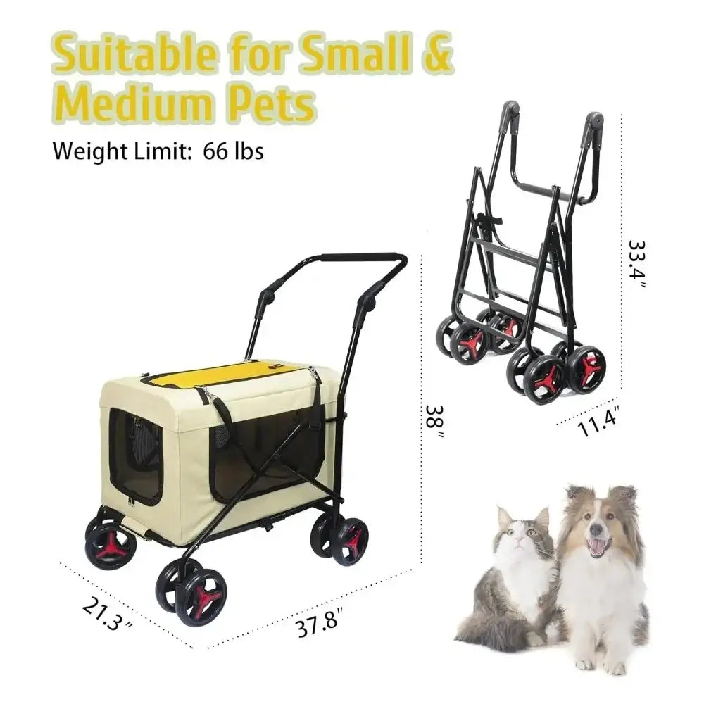 Pet Carrier with 4 Wheels, Detachble, Clean and Replace Pet Basket, Portable and Foldable Pet Travel Stroller for Small/Medium Dog - product dimensions