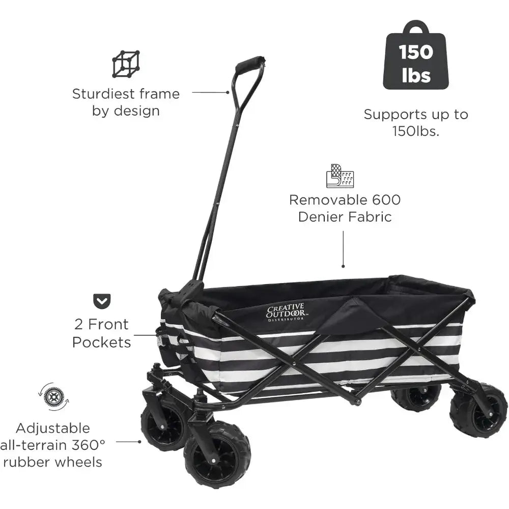 Creative Outdoor Wagon for Kids, Push Pull Collapsible Stroller Folding Cart for Cargo | All Terrain | Beach, Park, Garden, & Sports - sturdy frame