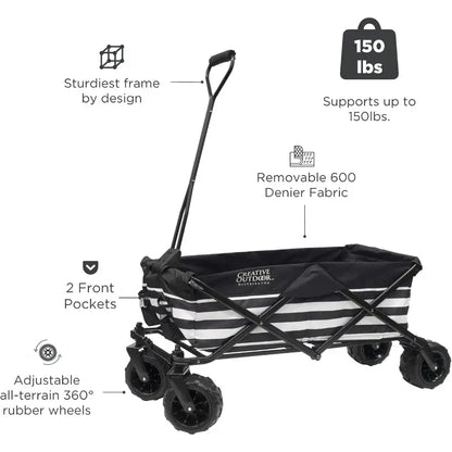 Creative Outdoor Wagon for Kids, Push Pull Collapsible Stroller Folding Cart for Cargo | All Terrain | Beach, Park, Garden, & Sports - sturdy frame
