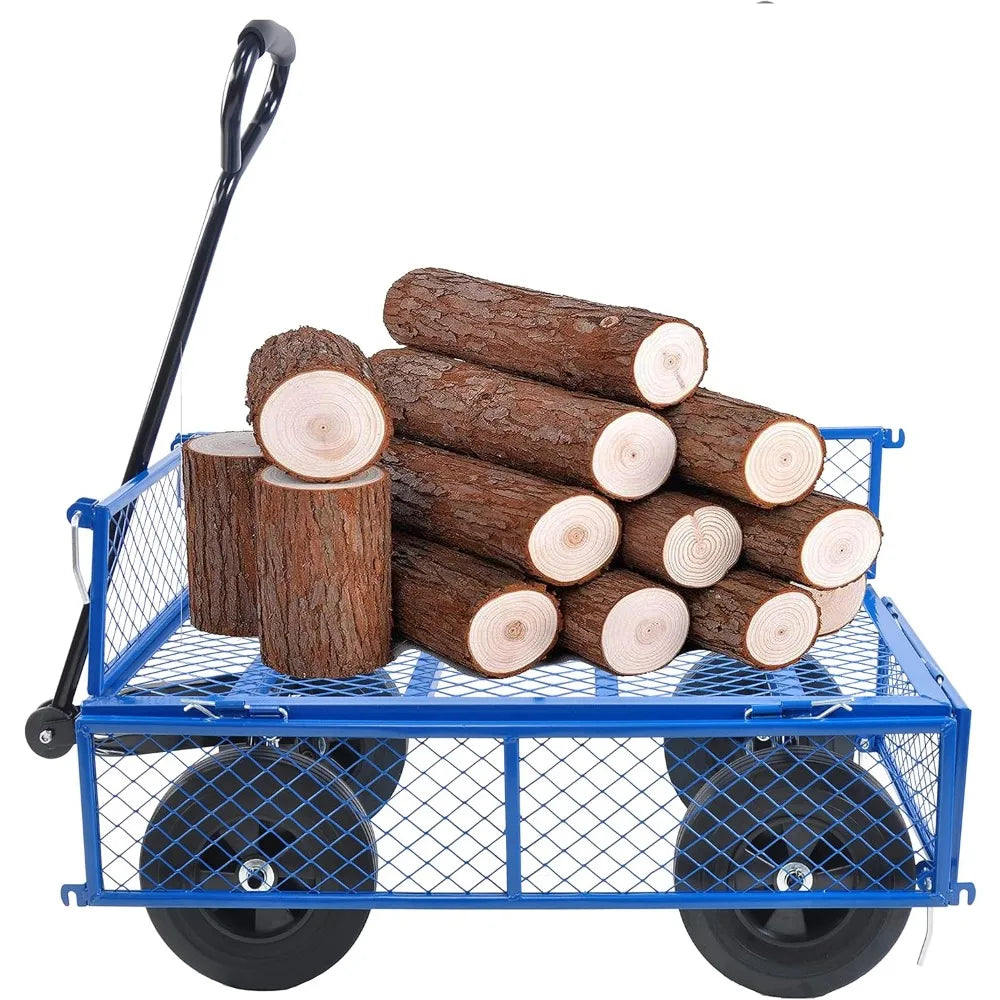 Solid Wheels 10" Flat Free Tires Steel Garden Wagon cart - 1100LBS, with Detachable Sides