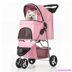 3-Wheels Foldable Pet Stroller with Waterproof Cover