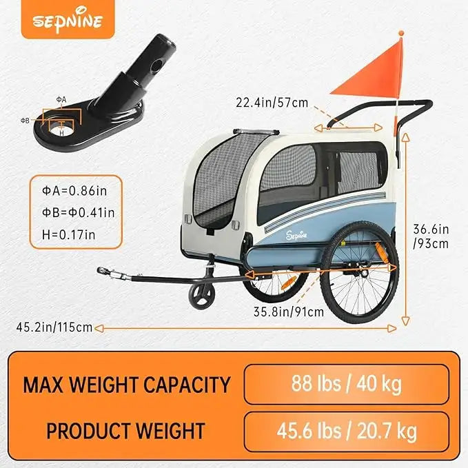 Foldable Pet Bike Trailer and Stroller, Supports up to 88 lbs, 2-in-1 Pet Stroller Cart Bicycle Carrier, Easy Folding Cart Frame - product dimensions