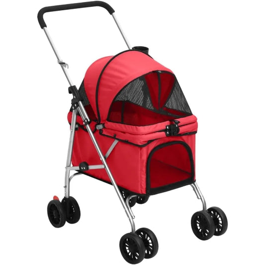 Folding Pet Stroller For Small To Medium Pets, Red With UV Protection And Breathable Oxford Fabric 29.9X19.7X39.4 in Lightweight