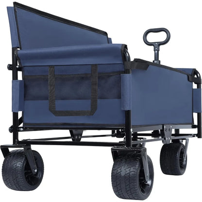 3-in-1 Heavy-Duty, Convertible, Folding Wagon Cart with Bench Seat & Storage – 500lb Capacity, 180L All-Terrain Wagon for Camping,