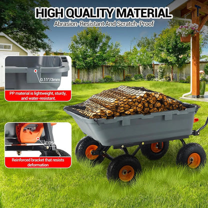 Garden Dump Cart, Versatile Steel Frame, Utility Dump Wagon