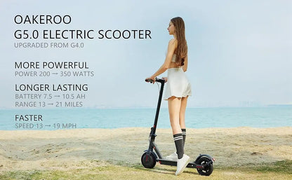 G5.0 Adult Foldable Electric Scooter, 36V 10.5AH 21Miles Long Range 19Mph 350 Motor