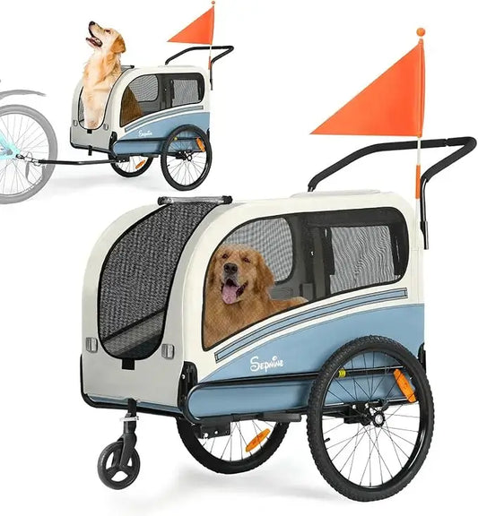 Foldable Pet  Bike Trailer and Stroller, Supports up to 88 lbs, 2-in-1 Pet Stroller Cart Bicycle Carrier, Easy Folding Cart Frame - jogging wheels, 19" air-filled tires