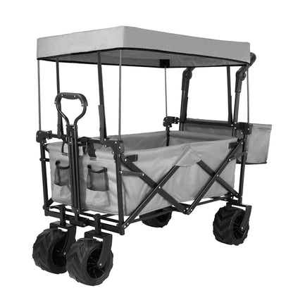 262L Collapsible Wagon cart with Removable Canopy, 115kg Capacity Push & Pull Utility Cart 600D Oxfort, Off-road wheel