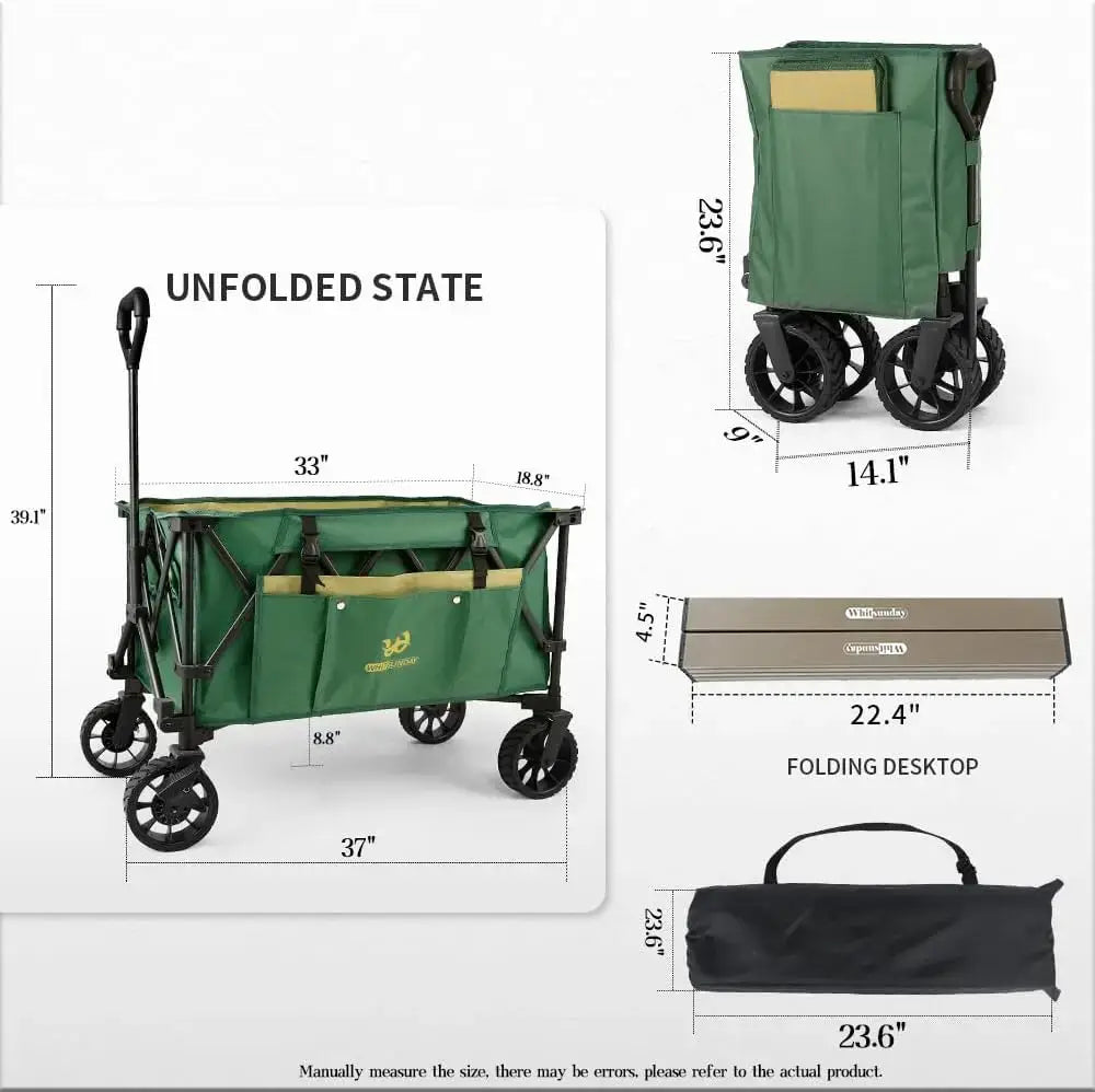Folding Wagon with Table, 400Lbs Heavy Duty Outdoor, Park, Beach Wagon with Table and Side Pocket for Garden, Camping, Sports - product dimensions