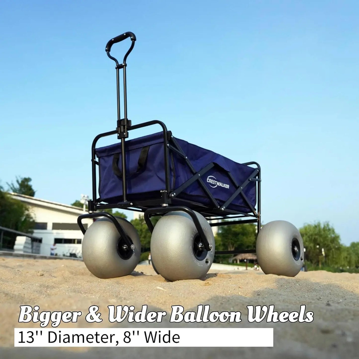 Beach Wagon with 13'' Balloon Wheels, Heavy Duty, All-Terrain, Collapsible Cart with Big Wheels for Sand, Pump Included