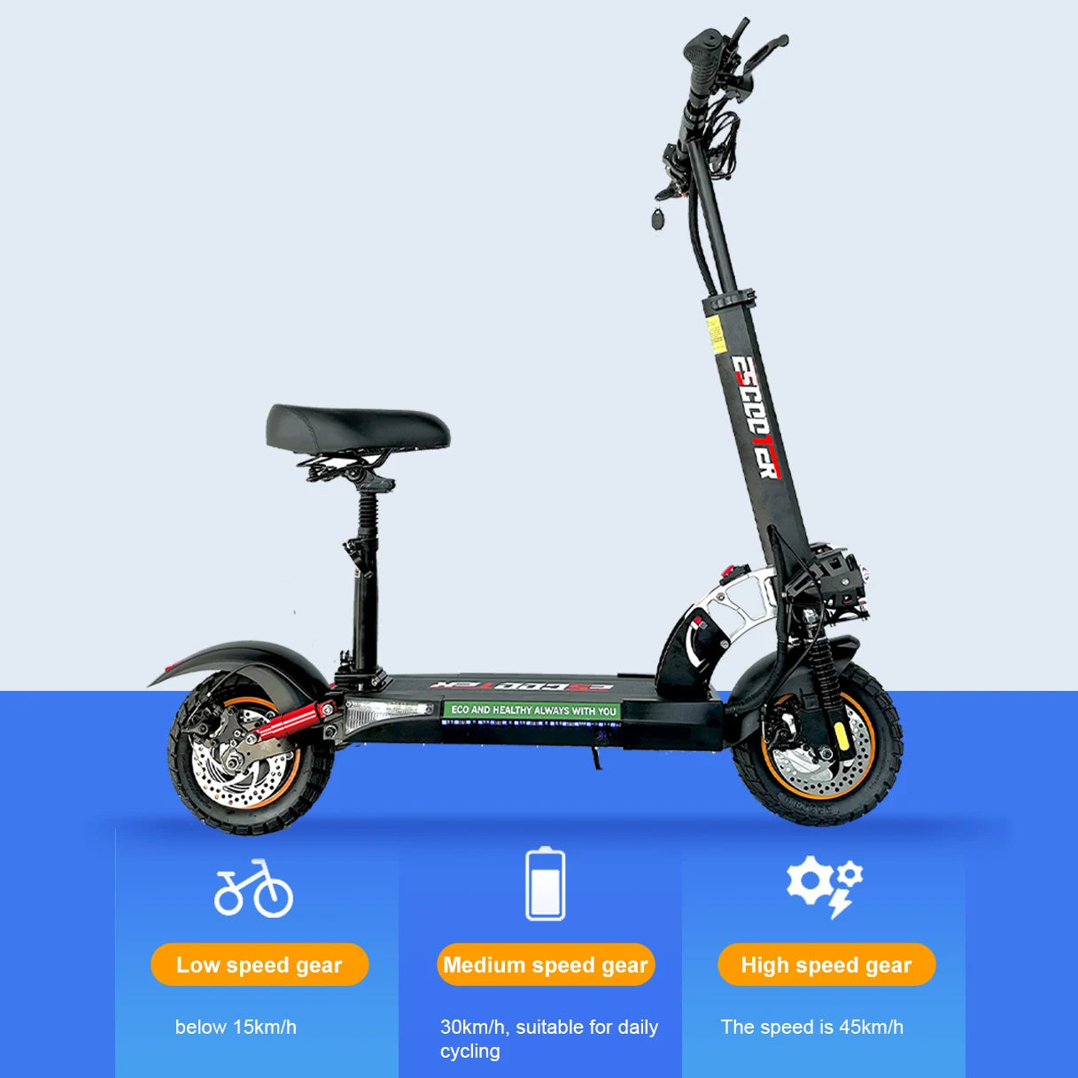 800W Powerful Electric Kick Scooter Anti-skid Off Road Tire 45KM/H  55km Range