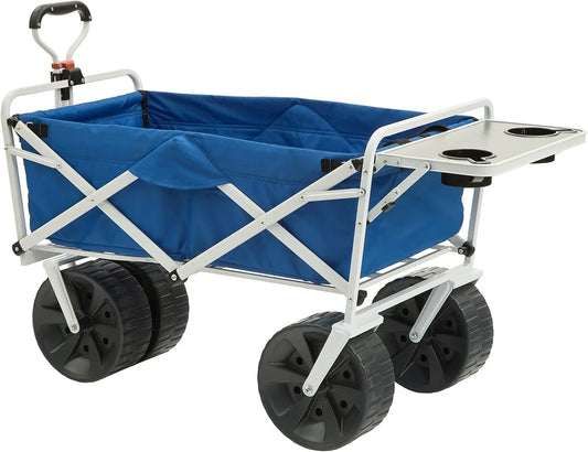 Heavy Duty All Terrain Beach Wagon with Side Table - Collapsible Folding Cart with Large Wheels