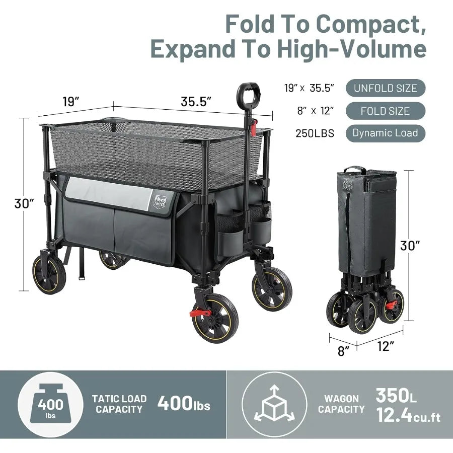 Extra Large Collapsible Folding Wagon with Extended Height Adjustment