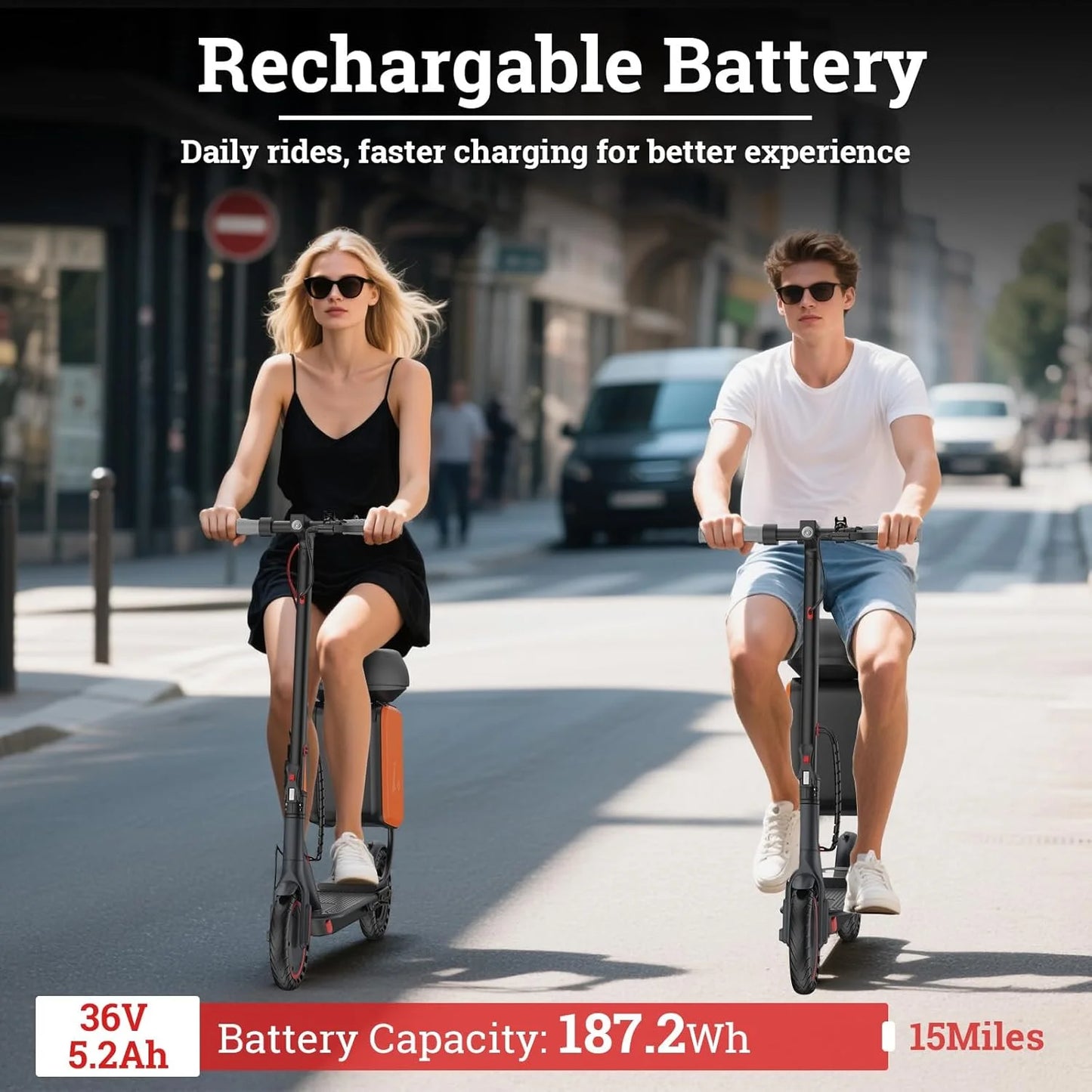 LP60 Adult Foldablel Electric Scooter with seat, 350W Motor 36V 5.2Ah Battery, 19mph Max Speed, Up to 16miles Range