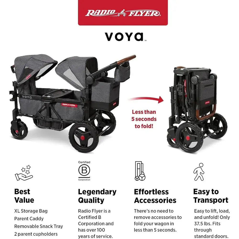Voya Double Stroller Wagon, Toddlers 1-3. - easy folding