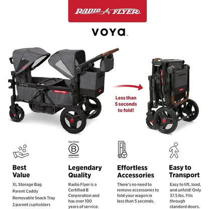 Voya Double Stroller Wagon, Toddlers 1-3. - easy folding
