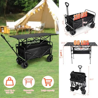 Foldable Wagon Cart with Aluminum Table 