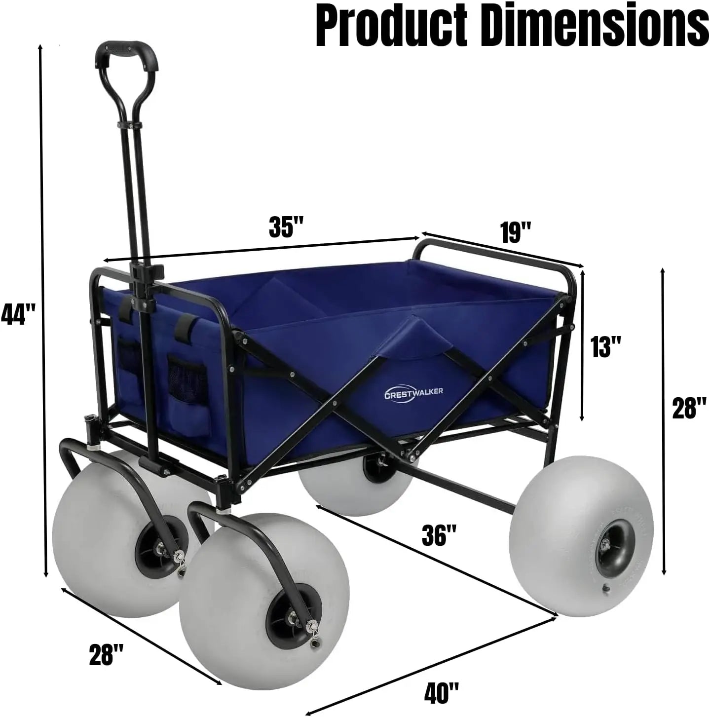 Beach Wagon with 13'' Balloon Wheels, Heavy Duty, All-Terrain, Collapsible Cart with Big Wheels for Sand, Pump Included