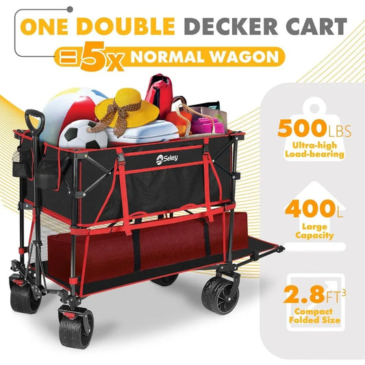 Double Deck Folding Wagon with 500LB Capacity