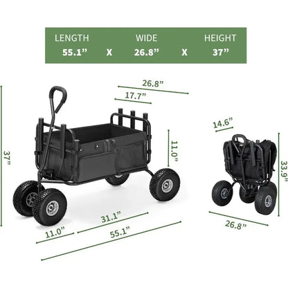 Fishing Cart, Collapsible Wagon with 11” All Terrain Big Wheels, Heavy-Duty Fishing Cart with 6 Rod Holders and Storage Pockets - dimensions