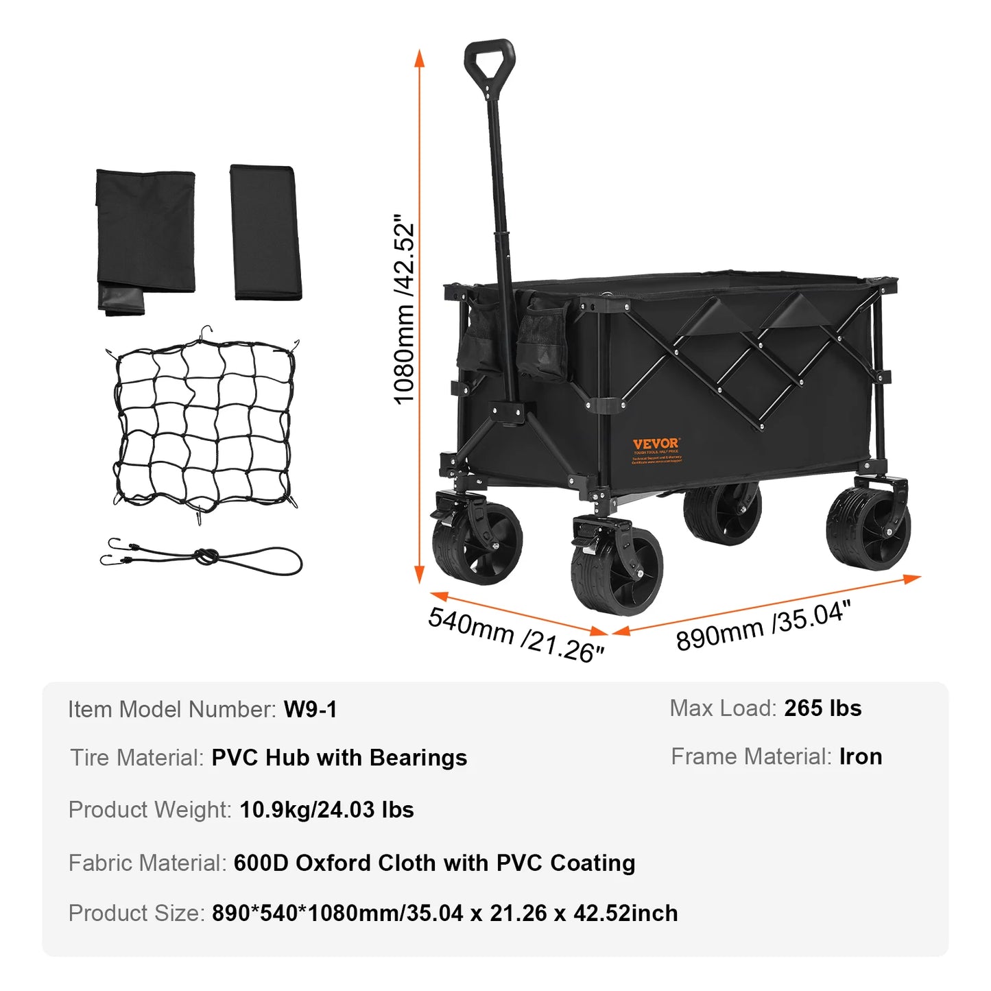 Collapsible Folding Wagon with All-Terrain Wheels