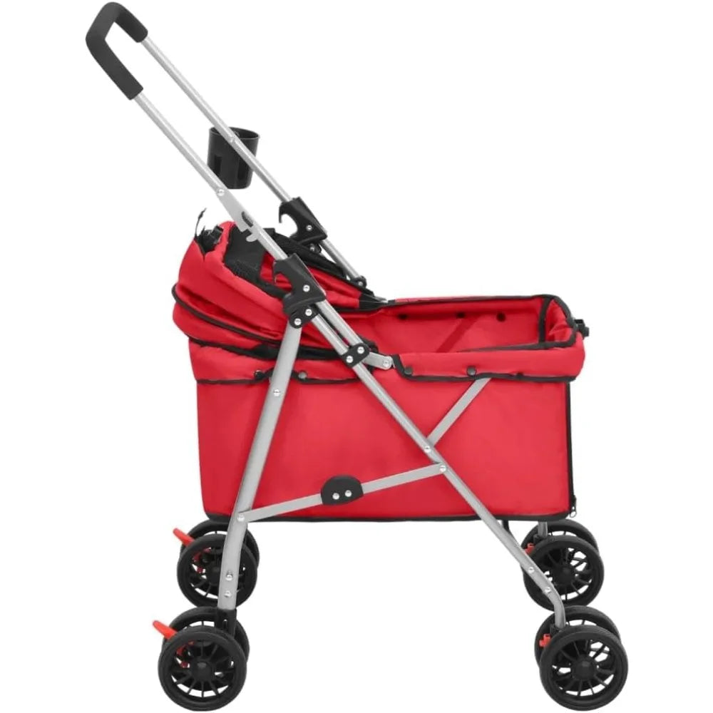 Folding Pet Stroller For Small To Medium Pets, Red With UV Protection And Breathable Oxford Fabric 29.9X19.7X39.4 in Lightweight