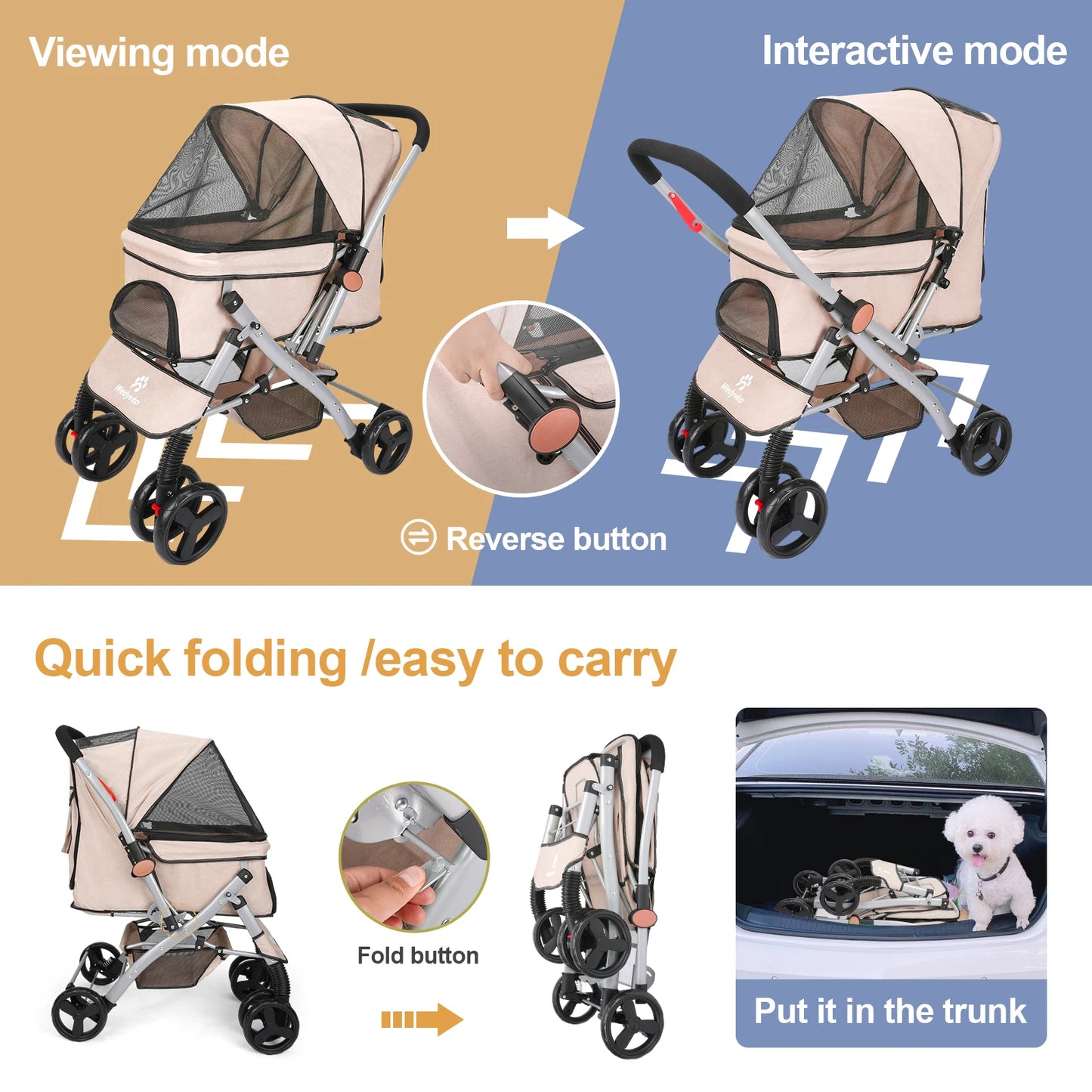 Foldable Pet Stroller - Detachable