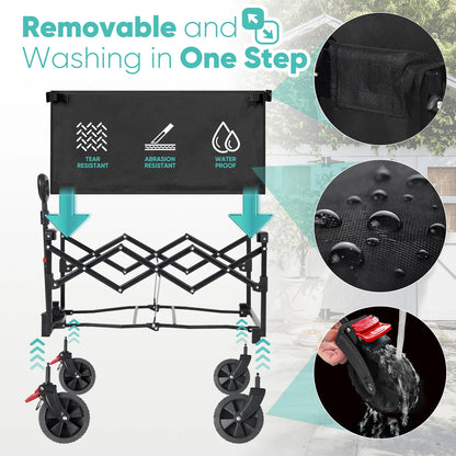 220LBS Collapsible Foldable Wagon Cart with Brake Wheels, 130L Capacity Folding, Lightweight, Heavy Duty, Garden Cart Black