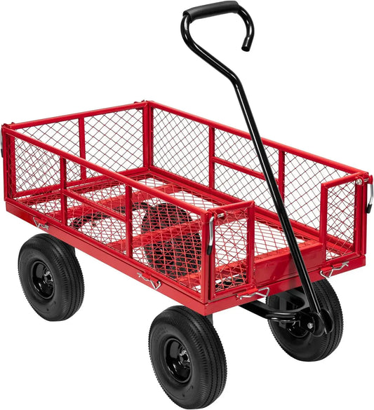 Heavy Duty Steel Garden Cart 880 lbs Capacity, 38" x 21" Folding Utility Wagon with 10 Inch Wheels 