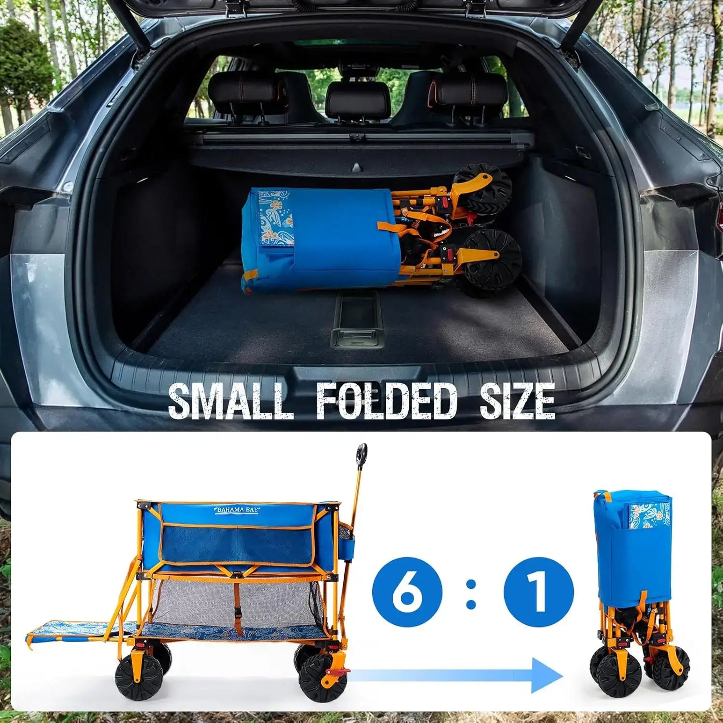 400L Collapsible Double Decker Beach Wagon with Brakes, Folding Beach Cart with 54" Extra Long Decker, 450LBS Heavy Duty Wagon - compact size 