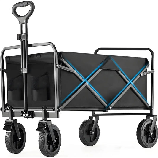 Folding Wagon, Large Capacity Heavy Duty Foldable Wagon Cart, Portable Utility Cart, All-Terrain Wheels