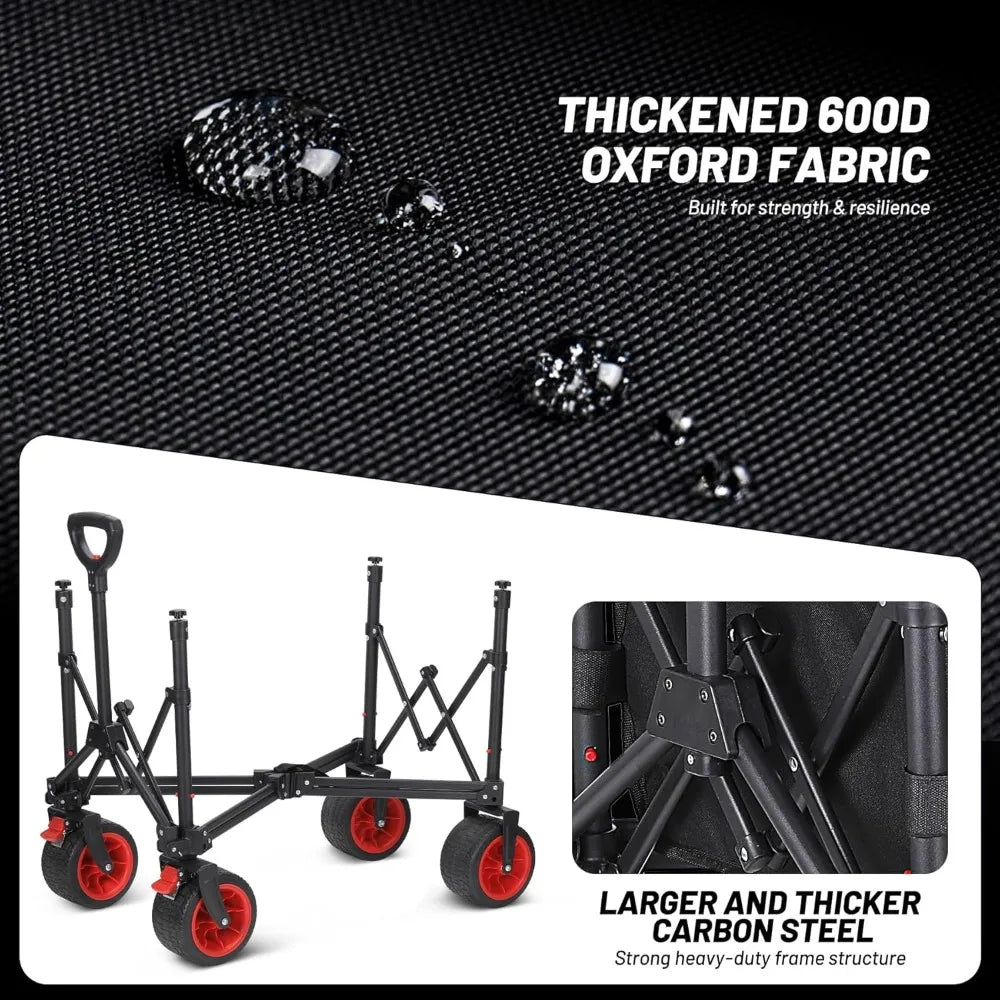 Collapsible Compact Wagon Cart, Heavy Duty 220LBS Capacity with All-Terrain Wheels & Brakes