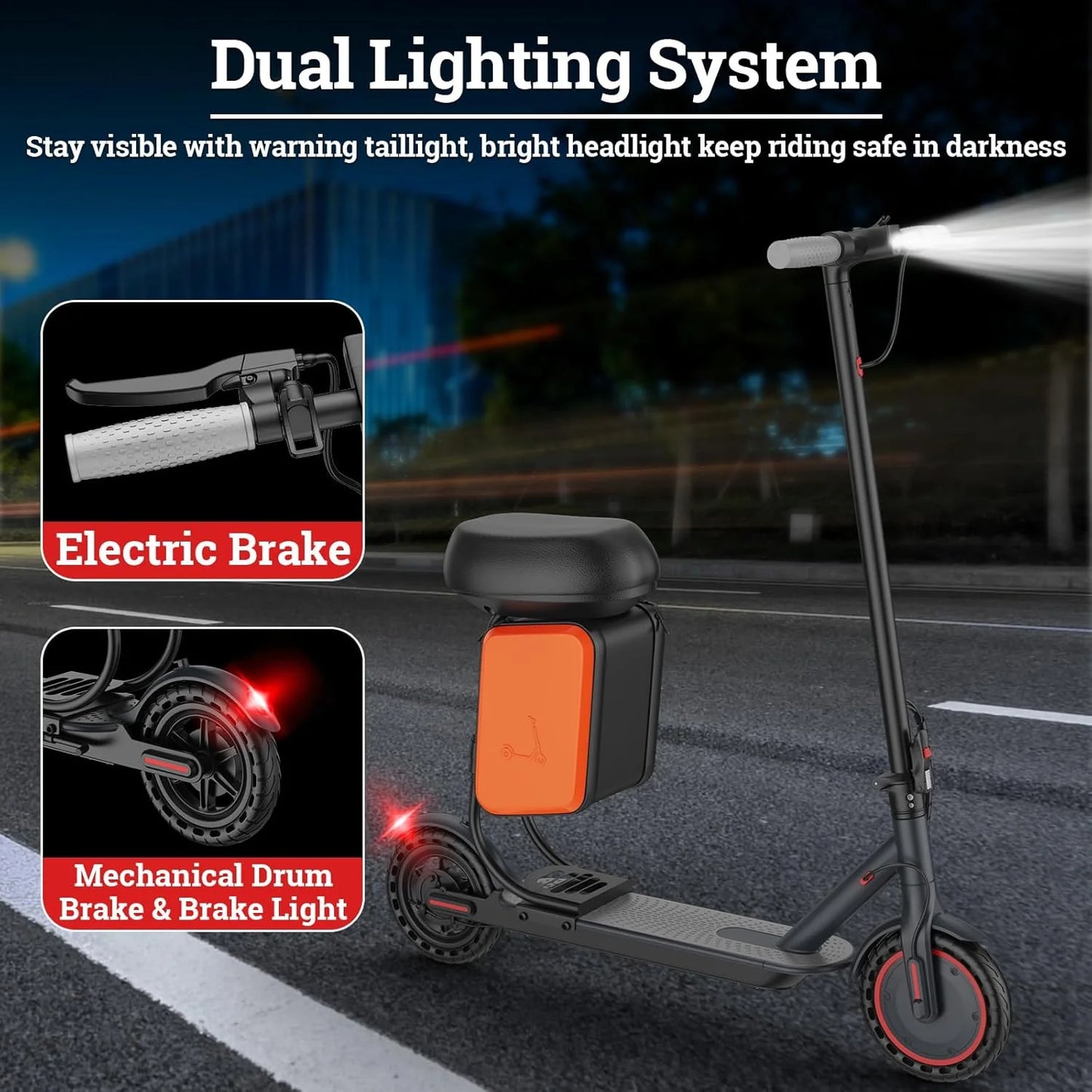 LP60 Adult Foldablel Electric Scooter with seat, 350W Motor 36V 5.2Ah Battery, 19mph Max Speed, Up to 16miles Range