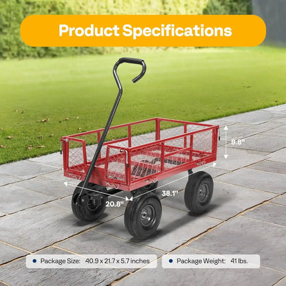 Heavy Duty Steel Garden Cart 880 lbs Capacity, 38" x 21" Folding Utility Wagon with 10 Inch Wheels - product dimensions