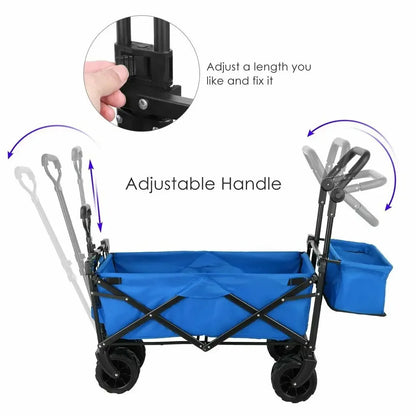 262L Collapsible Wagon cart with Removable Canopy, 115kg Capacity Push & Pull Utility Cart 600D Oxfort, Off-road wheel