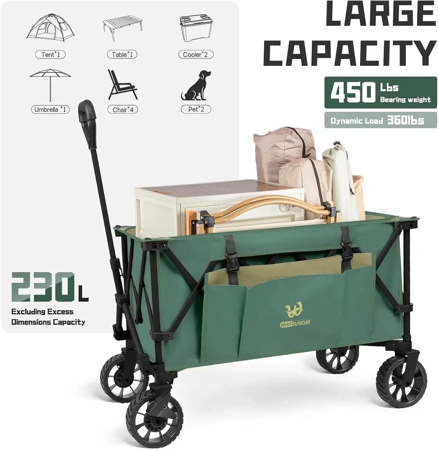 Folding Wagon with Table, 400Lbs Heavy Duty Outdoor, Park, Beach Wagon with Table and Side Pocket for Garden, Camping, Sports - large capacity