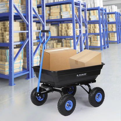 Garden Dump Cart w/ Quick Release System 600lb Yard Cart, Heavy Duty Poly Yard Dump Wagon w/ Adjustable Handle 10in Tires