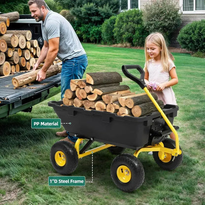 Garden Dump Cart Heavy-Duty 800lb Capacity with Quick-Release Dumping Feature