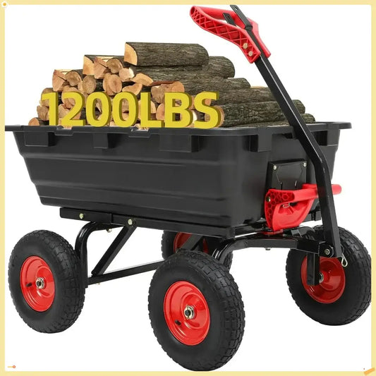 Garden Dump Cart 1200lbs, 7 Cu.Ft Utility Wagon Cart with Hitch
