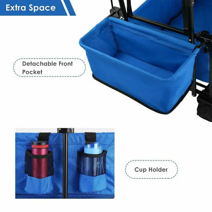 262L Collapsible Wagon cart with Removable Canopy, 115kg Capacity Push & Pull Utility Cart 600D Oxfort, Off-road wheel