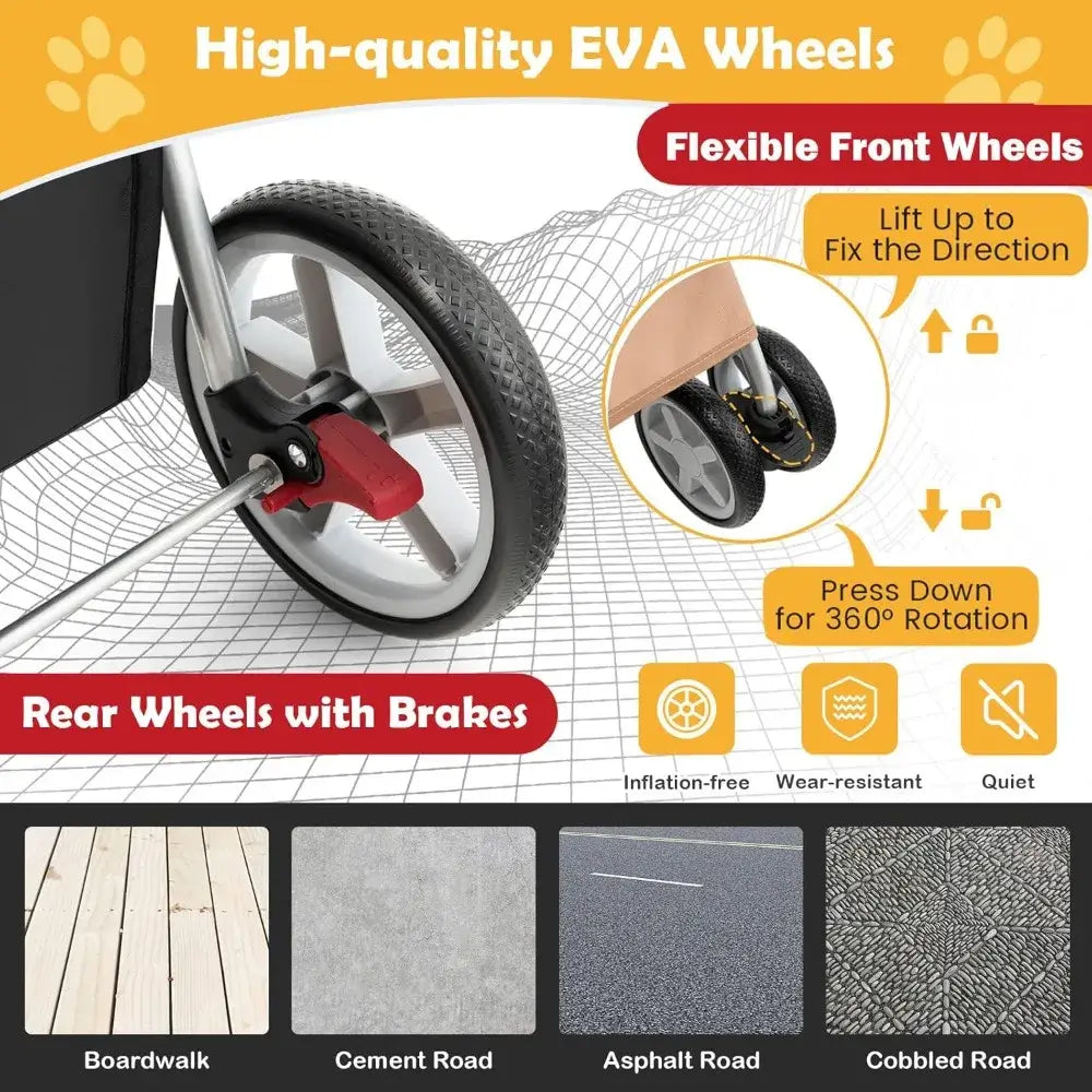 Folding Pet Stroller for Small Medium Dogs, Cats, 4 Lockable Wheels Cat Stroller, Pet Travel Carrier Strolling Cart, Safety - with rear brakes