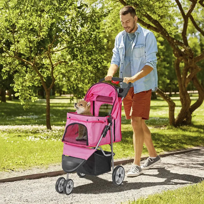 Pet Stroller Foldable - 3 Wheels with Cup Holder