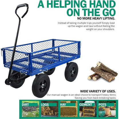 Heavy Duty Steel Wagon Cart, A Large-Capacity with a Load of 1100LBS, Detachable Sides - multi functions