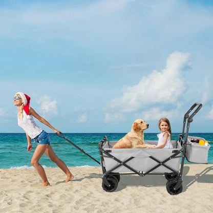 262L Collapsible Wagon cart with Removable Canopy, 115kg Capacity Push & Pull Utility Cart 600D Oxfort, Off-road wheel